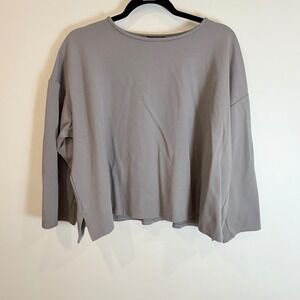 Eileen Fisher Gray Long Sleeve Tunic Top Side Slits Size L G